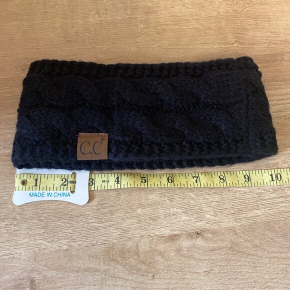C.C Black Cable Knit Ear Warmer Headband With Fleece Lining - Picture 6 of 6
